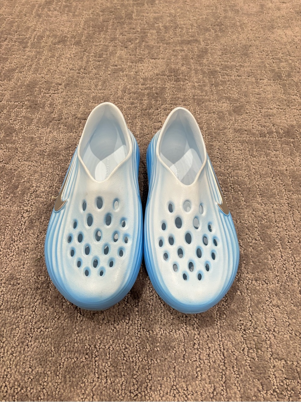 Nike Light Blue Foam Slip-On Sandal Clog with Silver Swoosh